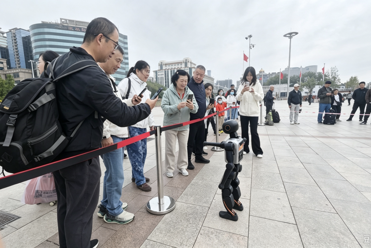 　　“本趟列车，驶向未来。”国庆节前，北京站站前广场开启了一场“机器人号旅程·国庆智行”主题快闪巡展。北京站办将人形智能机器人、智能机器狗组成的“智能乘务队”请进人流密集的交通门户。机器人编队动感起舞、机器狗灵活展演、趣味人机问答等让往来旅客驻足围观、打卡互动。.png